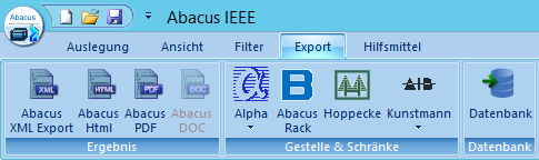 Start der Gestell-/Schrankauslegung Abacus Rack aus Abacus IEEE heraus