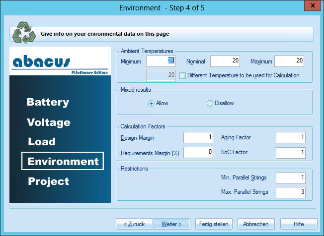 Enter the enviromental data with the abacus ieee wizard